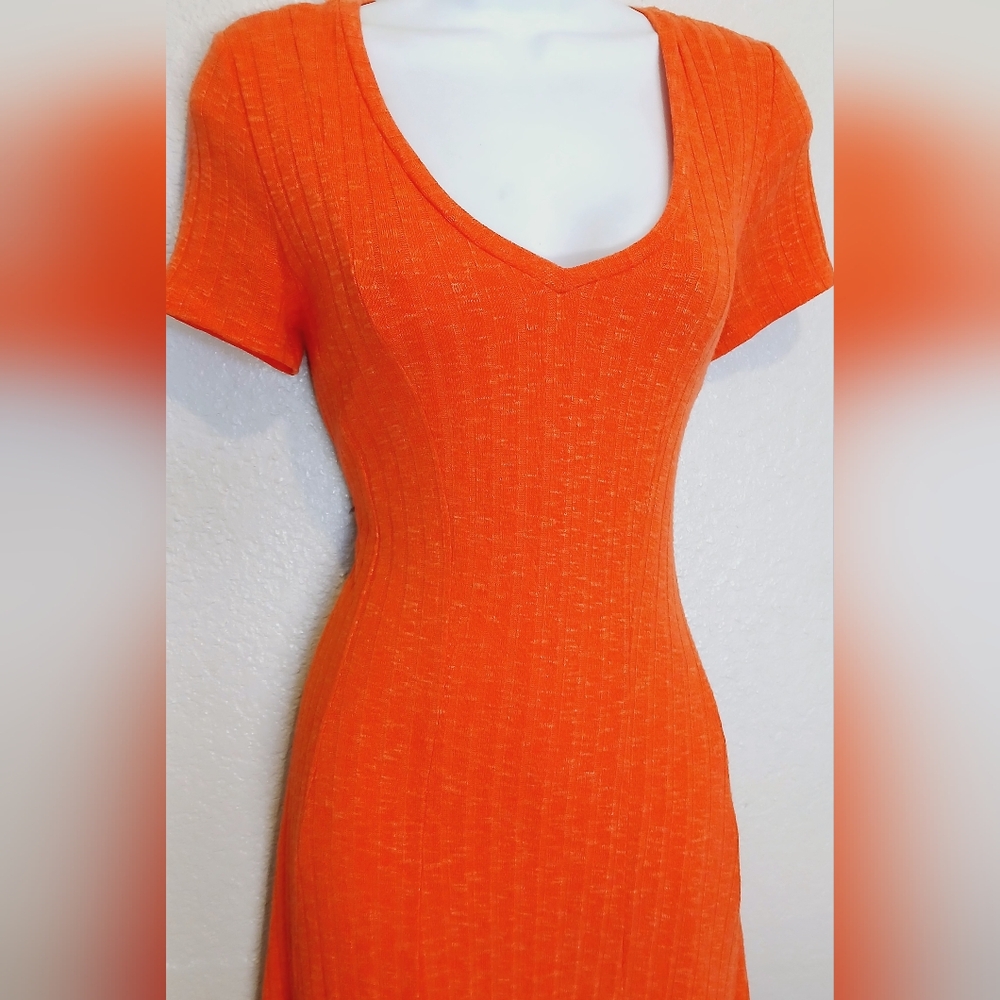 Anthropologie × Dolan Left Coast Ribbed Fit & Flare Dress in Tangerine Size S - Picture 2 of 8